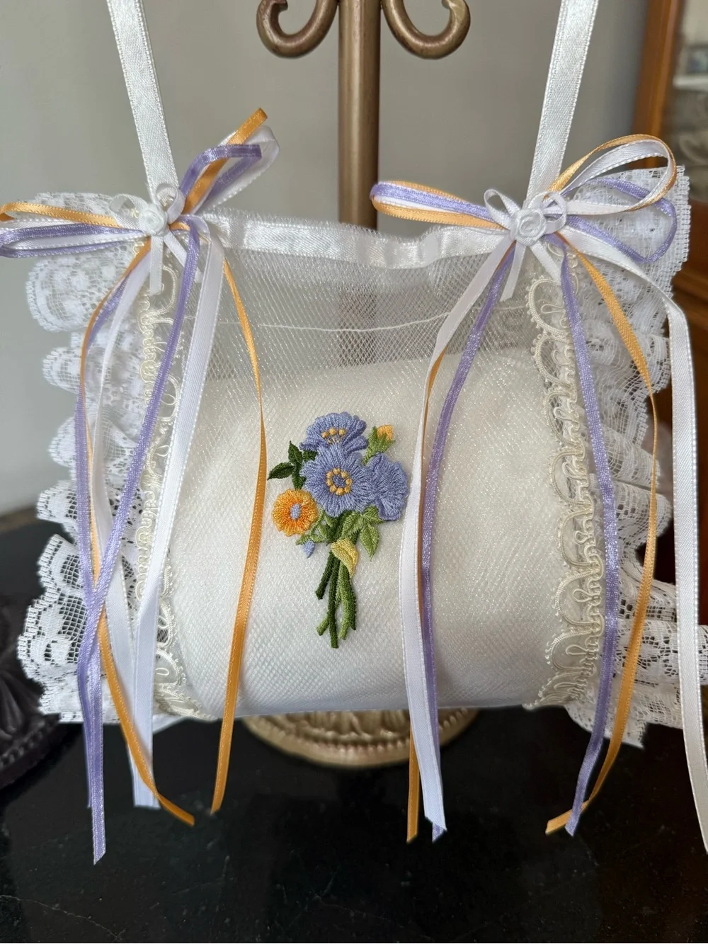 💐 Hand Crafted Lavender & Yellow Floral Hand Towel & Spare 🧻 Holder 💐